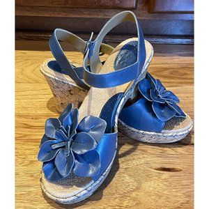 NEW Elegant Born/BOC Leather Flower Platform Cork Wedge Sandals 8M Turquoise